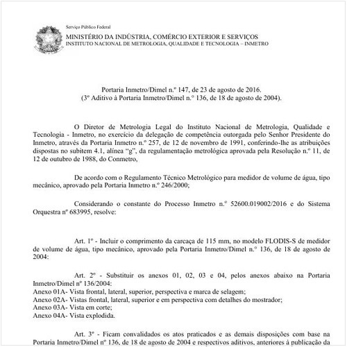 Portaria DIMEL/INMETRO 147:2016 - Situação: Em vigor