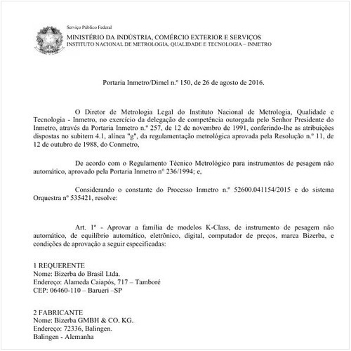 Portaria DIMEL/INMETRO 150:2016 - Situação: Em vigor