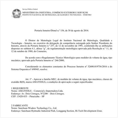 Portaria DIMEL/INMETRO 156:2016 - Situação: Em vigor