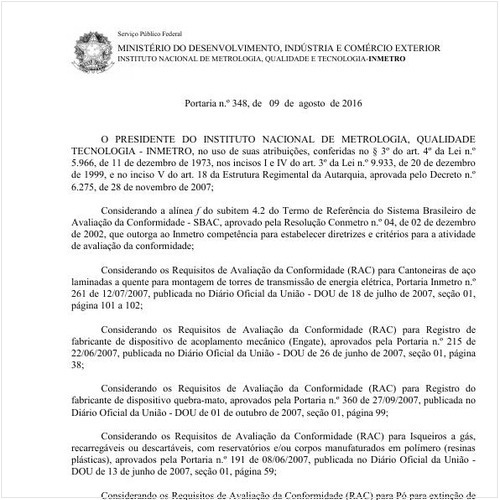 Portaria INMETRO/MDIC 348:2016 - Situação: Revogado