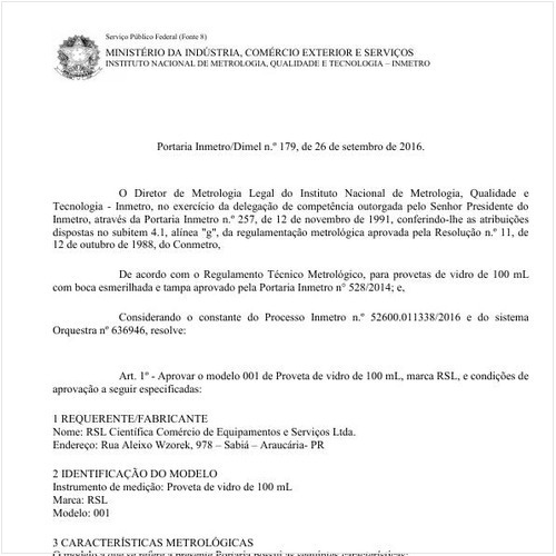 Portaria DIMEL/INMETRO 179:2016 - Situação: Em vigor