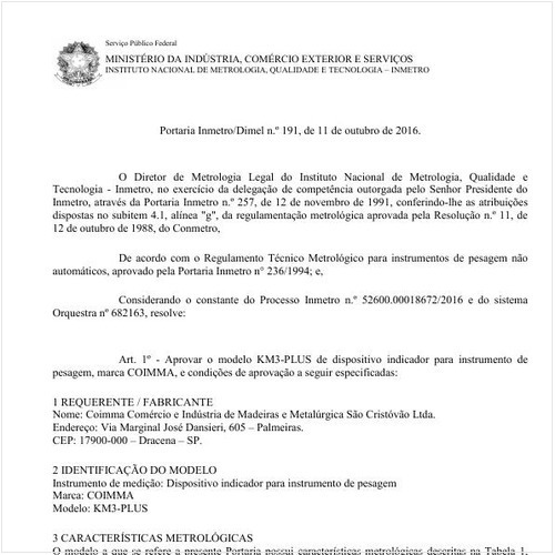 Portaria DIMEL/INMETRO 191:2016 - Situação: Em vigor