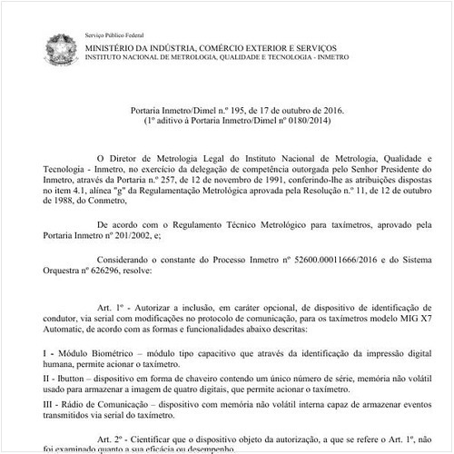Portaria DIMEL/INMETRO 195:2016 - Situação: Em vigor