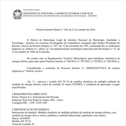 Portaria DIMEL/INMETRO 196:2016 - Situação: Revisto