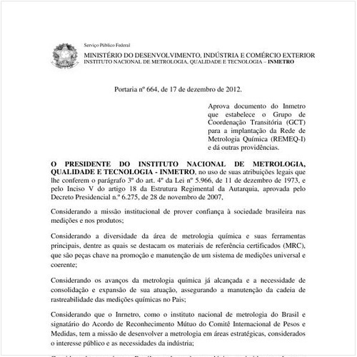 Portaria INMETRO/MDIC 664:2012 - Situação: Revisto