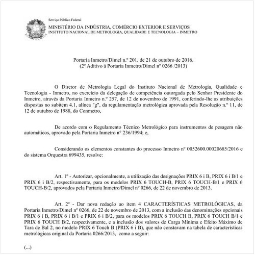 Portaria DIMEL/INMETRO 201:2016 - Situação: Em vigor