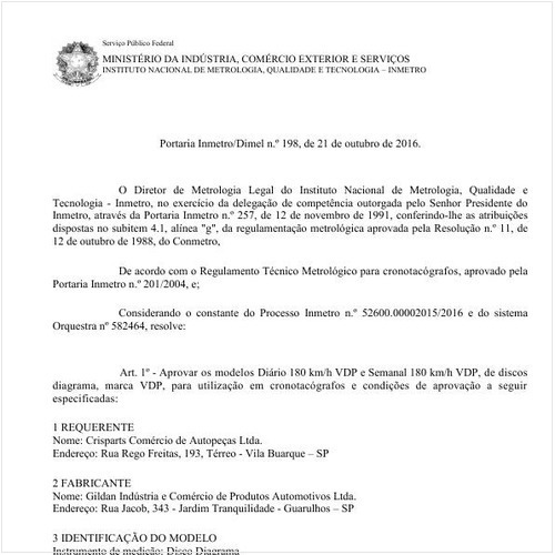 Portaria DIMEL/INMETRO 198:2016 - Situação: Em vigor