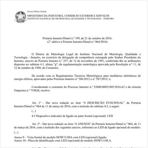 Portaria DIMEL/INMETRO 199:2016 - Situação: Revisto