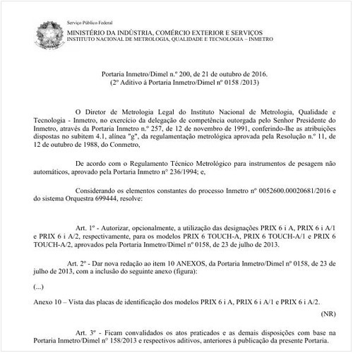 Portaria DIMEL/INMETRO 200:2016 - Situação: Em vigor