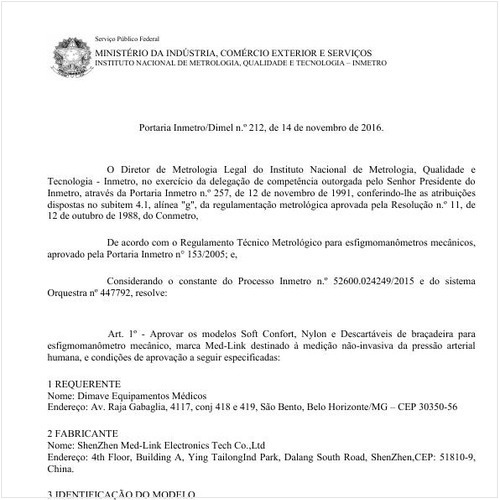 Portaria DIMEL/INMETRO 212:2016 - Situação: Em vigor