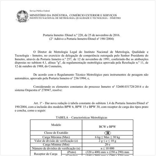 Portaria DIMEL/INMETRO 220:2016 - Situação: Em vigor