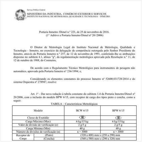 Portaria DIMEL/INMETRO 221:2016 - Situação: Em vigor