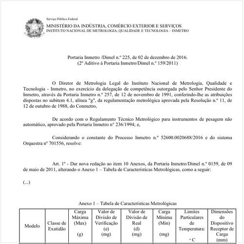 Portaria DIMEL/INMETRO 225:2016 - Situação: Em vigor