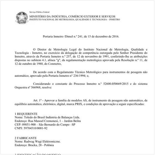 Portaria DIMEL/INMETRO 241:2016 - Situação: Revisto