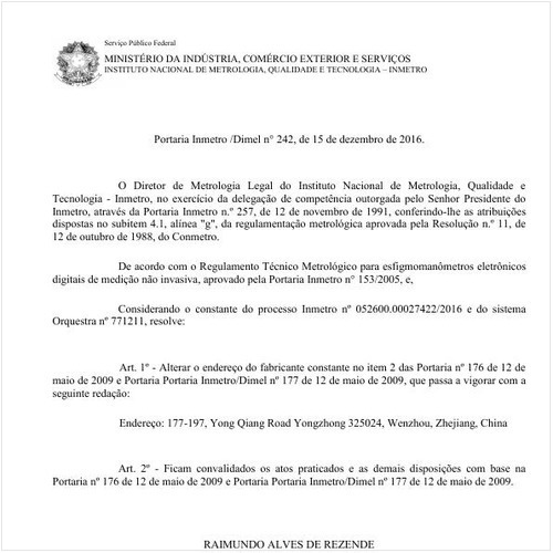 Portaria DIMEL/INMETRO 242:2016 - Situação: Em vigor