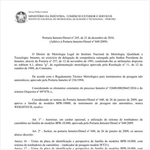 Portaria DIMEL/INMETRO 245:2016 - Situação: Projeto aprovado
