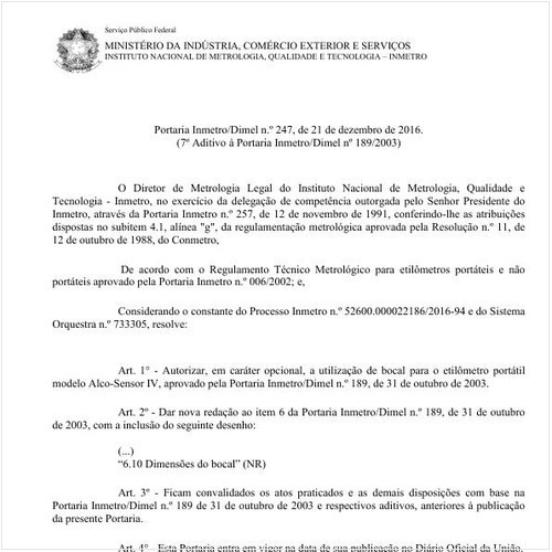 Portaria DIMEL/INMETRO 247:2016 - Situação: Em vigor