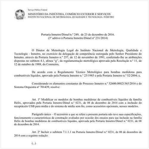 Portaria DIMEL/INMETRO 249:2016 - Situação: Em vigor