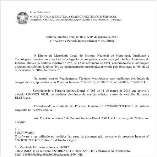 Portaria DIMEL/INMETRO 1:2017 - Situação: Em vigor