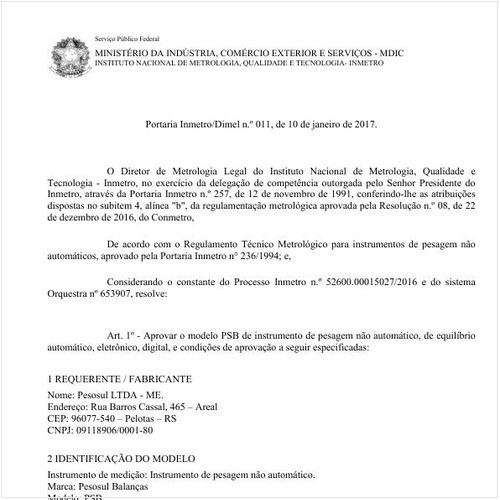 Portaria DIMEL/INMETRO 11:2017 - Situação: Em vigor