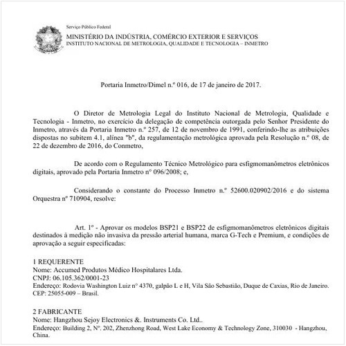 Portaria DIMEL/INMETRO 16:2017 - Situação: Em vigor