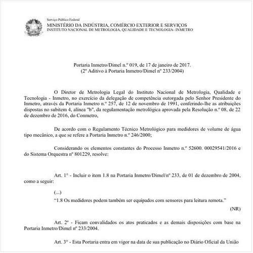 Portaria DIMEL/INMETRO 19:2017 - Situação: Em vigor