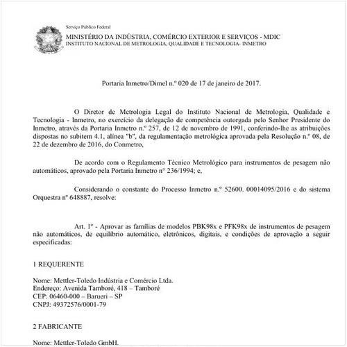 Portaria DIMEL/INMETRO 20:2017 - Situação: Em vigor