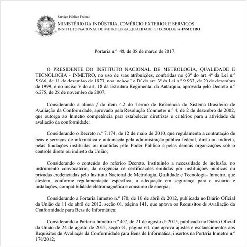 Portaria INMETRO/MDIC 48:2017 - Situação: Revogado