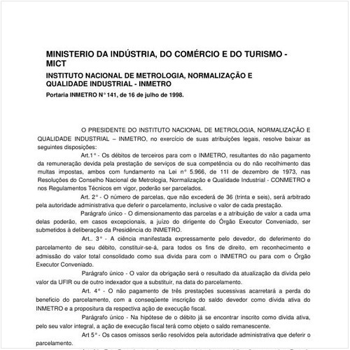 Portaria INMETRO/MDIC 141:1998 - Situação: Revogado