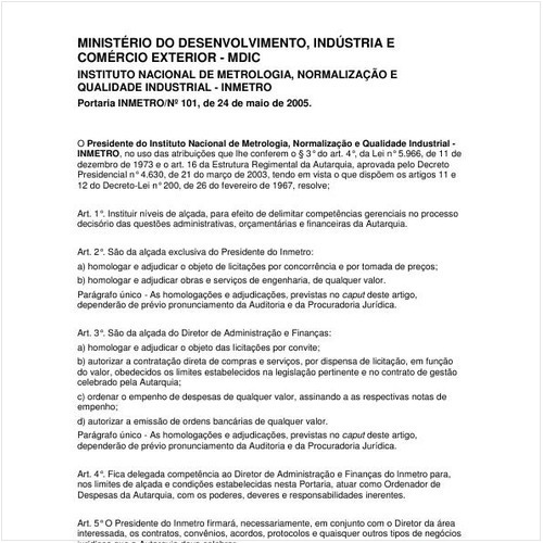 Portaria INMETRO/MDIC 101:2005 - Situação: Revogado