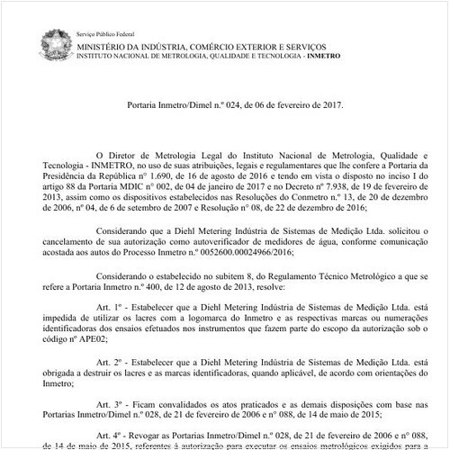 Portaria DIMEL/INMETRO 24:2017 - Situação: Em vigor