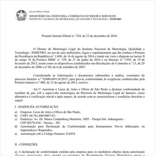Portaria DIMEL/INMETRO 254:2016 - Situação: Revisto