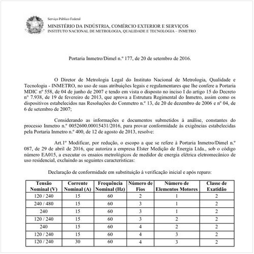 Portaria DIMEL/INMETRO 177:2016 - Situação: Em vigor