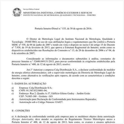 Portaria DIMEL/INMETRO 155:2016 - Situação: Revogado