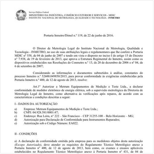 Portaria DIMEL/INMETRO 119:2016 - Situação: Revisto