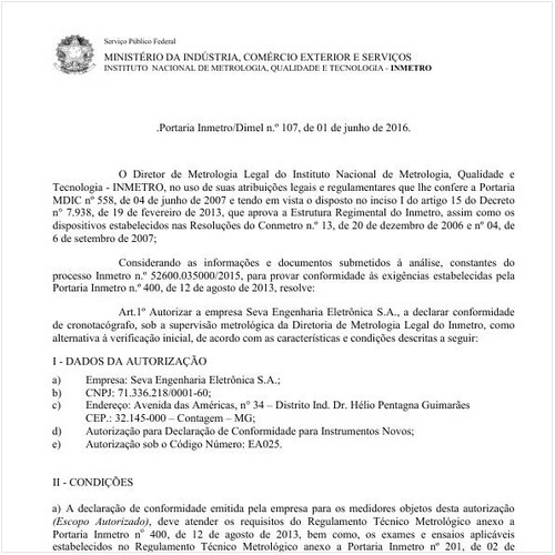 Portaria DIMEL/INMETRO 107:2016 - Situação: Em vigor