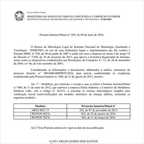 Portaria DIMEL/INMETRO 92:2016 - Situação: Revogado