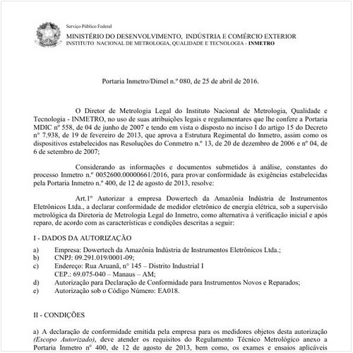 Portaria DIMEL/INMETRO 80:2016 - Situação: Revisto