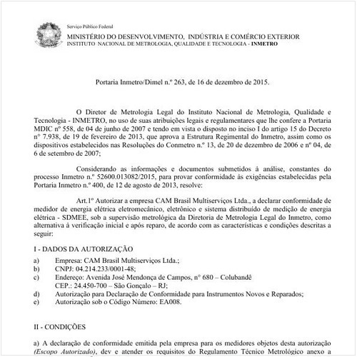 Portaria DIMEL/INMETRO 263:2015 - Situação: Revisto