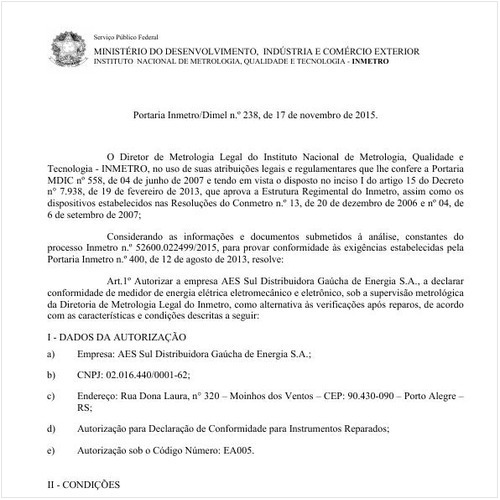 Portaria DIMEL/INMETRO 238:2015 - Situação: Revogado