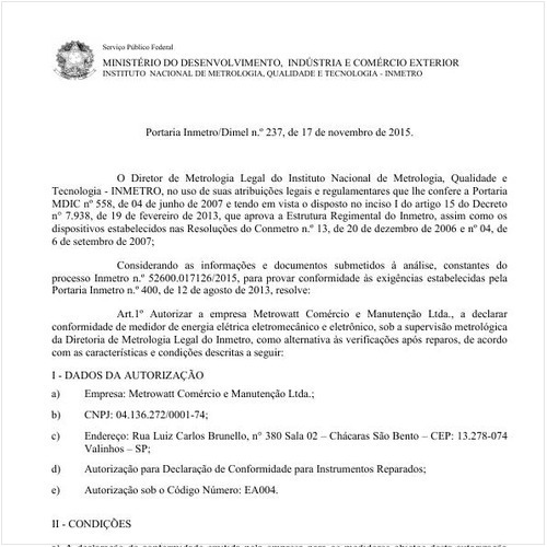 Portaria DIMEL/INMETRO 237:2015 - Situação: Revisto