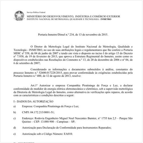 Portaria DIMEL/INMETRO 234:2015 - Situação: Revogado