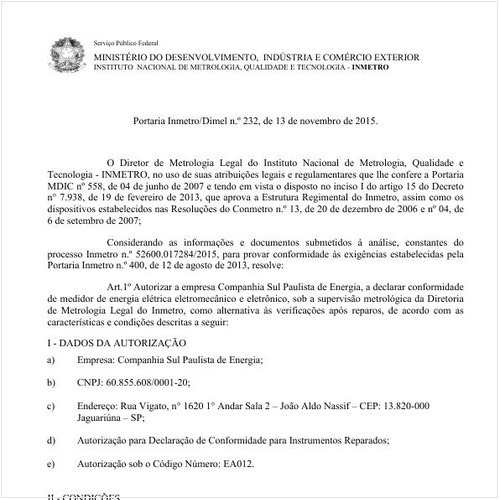 Portaria DIMEL/INMETRO 232:2015 - Situação: Revogado