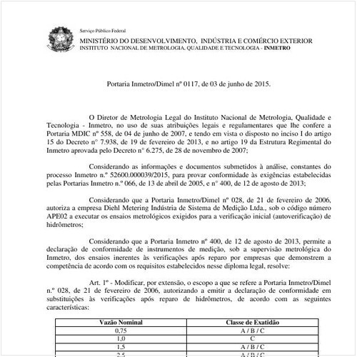 Portaria DIMEL/INMETRO 117:2015 - Situação: Em vigor