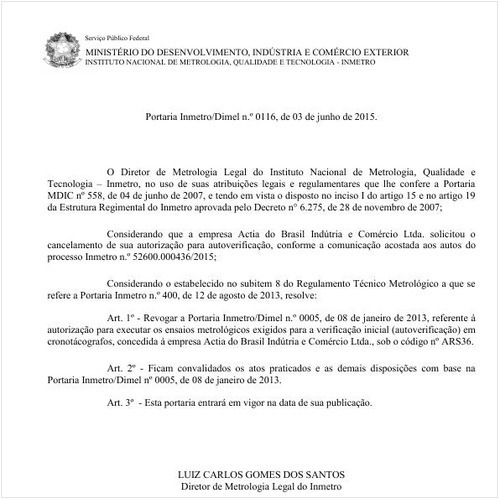 Portaria DIMEL/INMETRO 116:2015 - Situação: Em vigor