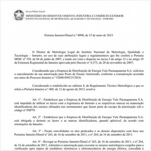 Portaria DIMEL/INMETRO 90:2015 - Situação: Em vigor