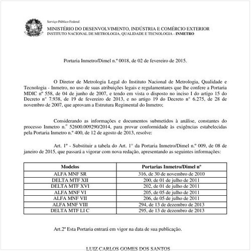 Portaria DIMEL/INMETRO 18:2015 - Situação: Revogado