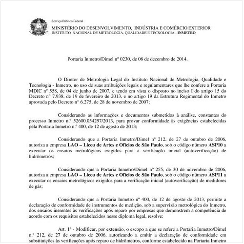 Portaria DIMEL/INMETRO 230:2014 - Situação: Revogado