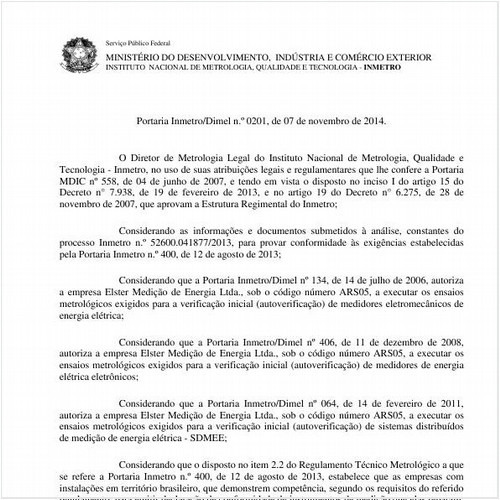 Portaria DIMEL/INMETRO 201:2014 - Situação: Em vigor