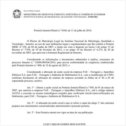 Portaria DIMEL/INMETRO 104:2014 - Situação: Revogado